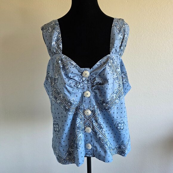 ModCloth Top Blouse Western Paisley Blue Cotton Sleeveless Smocked Plus 16W - Picture 1 of 8